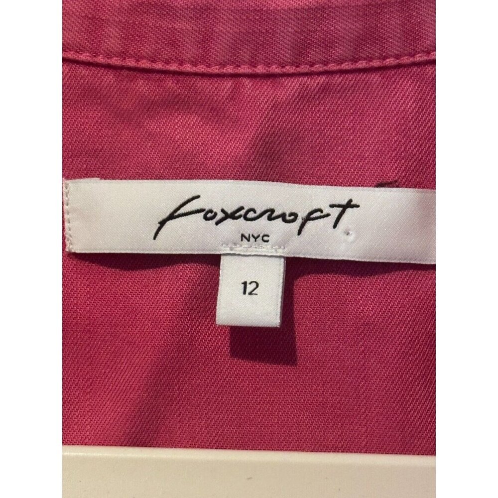 Foxcroft Pink Long Sleeve Button Down Collared Shirt Distressed Hem Women Sz 12 - Picture 3 of 7
